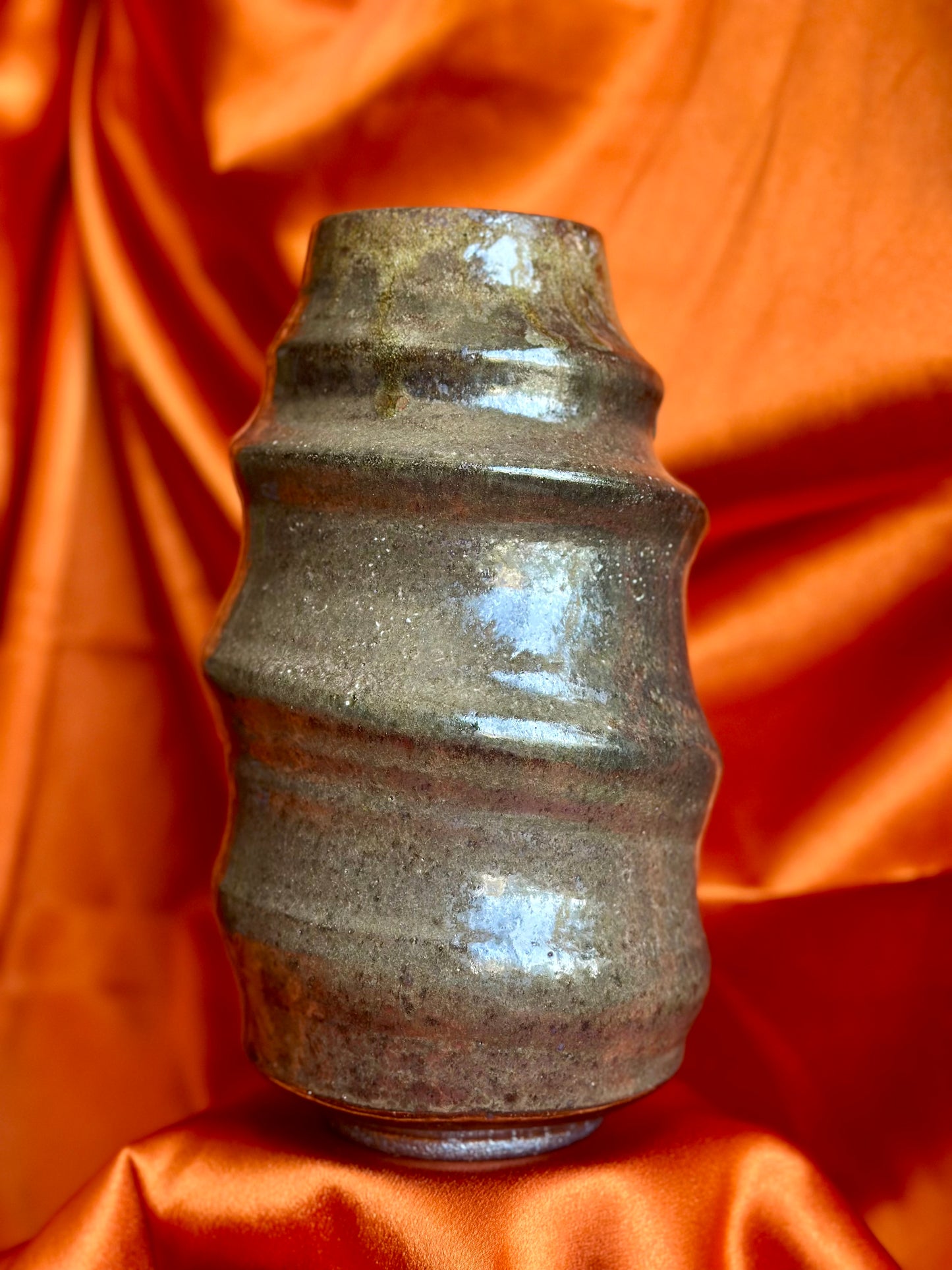 Shino Swirl Vessel- Ash Rim