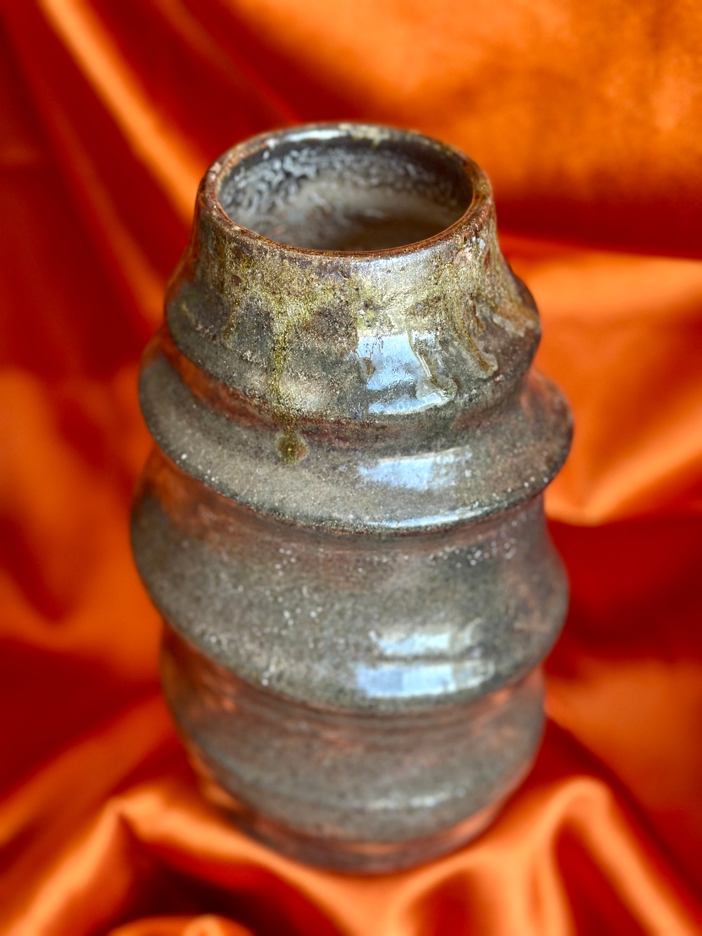 Shino Swirl Vessel- Ash Rim