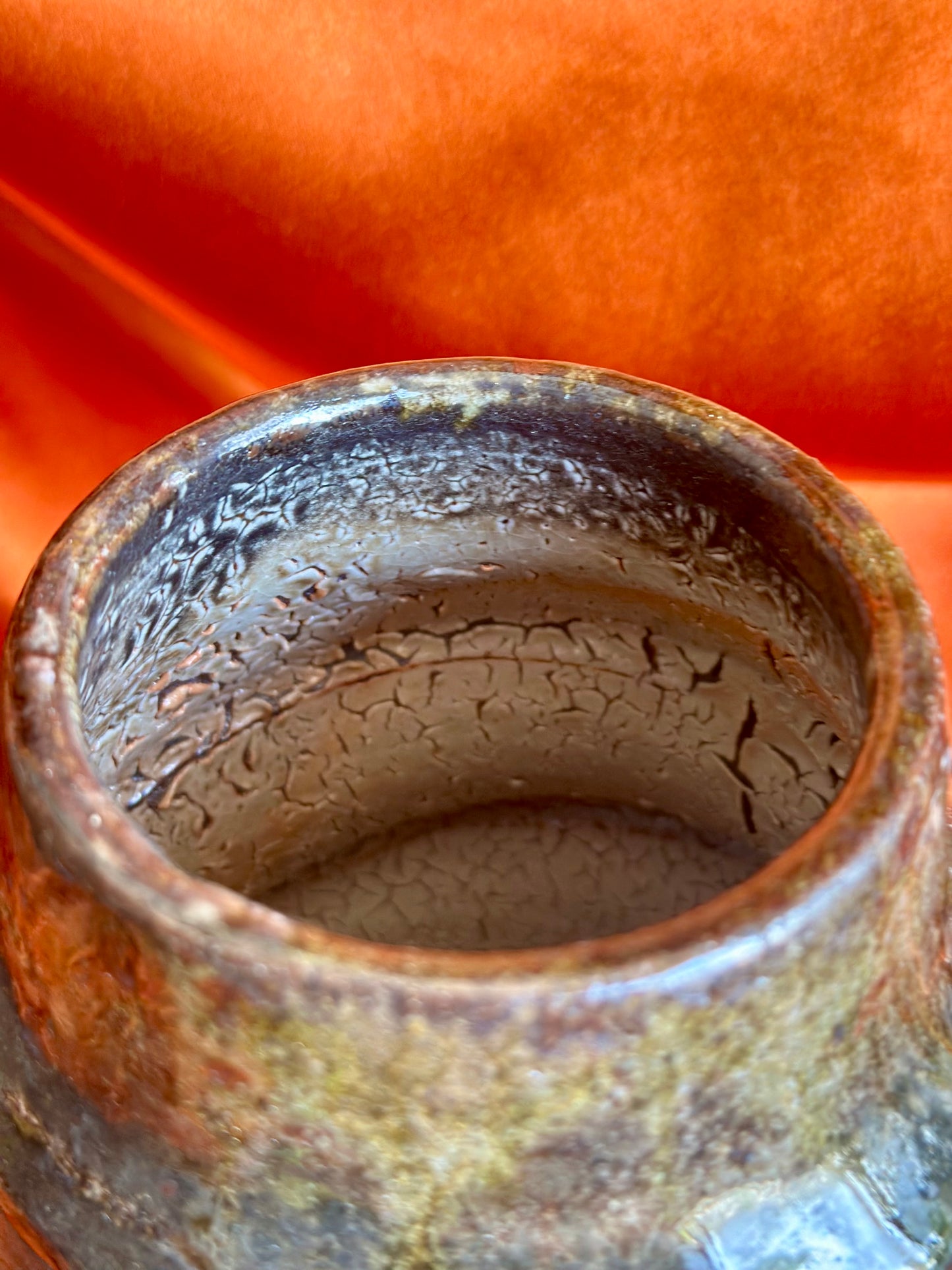 Shino Swirl Vessel- Ash Rim